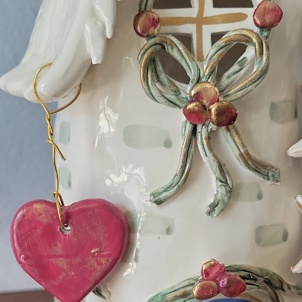 Ceramic Holiday House with Stars and Heart